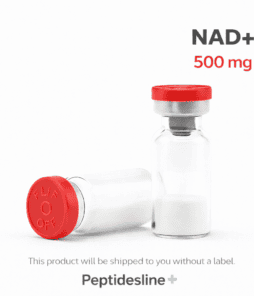 NAD+ 500mg peptide supplement in glass vial for health support.