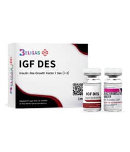 IGF-1 Des peptide vials for research, used in peptide therapy and biomedical research.