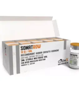 Somatropin HGH vial for muscle growth and hormone therapy.