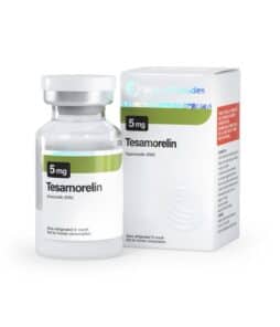 Testosterone peptide supplement in a glass vial with packaging box.