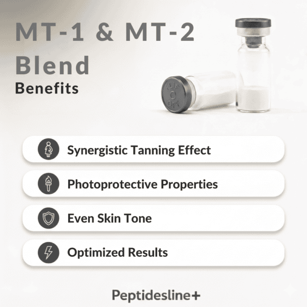 Peptidesline MT-1 & MT-2 blend in vials for skin benefits and tanning effects.