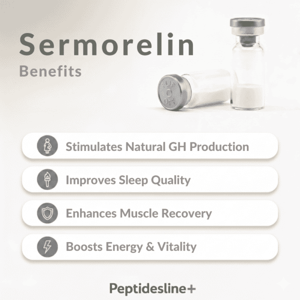 Sermorelin injection vial for hormone therapy and health benefits.