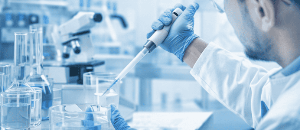 Scientist working with peptide samples in a modern laboratory setting.