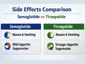 Side effects comparison between Semaglutide and Tirzepatide for weight management.